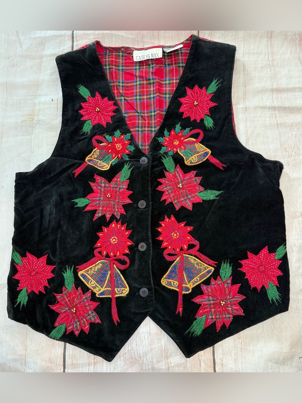 Casey & Max Vintage 90S Holiday Poinsettia Vest Plaid Christmas Women’s Medium